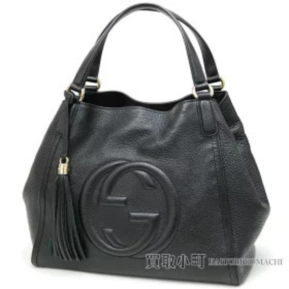 Gucci Soho Leather Shoulder Bag Tassel Charm Interlocking GG Stitch Tote Fringe